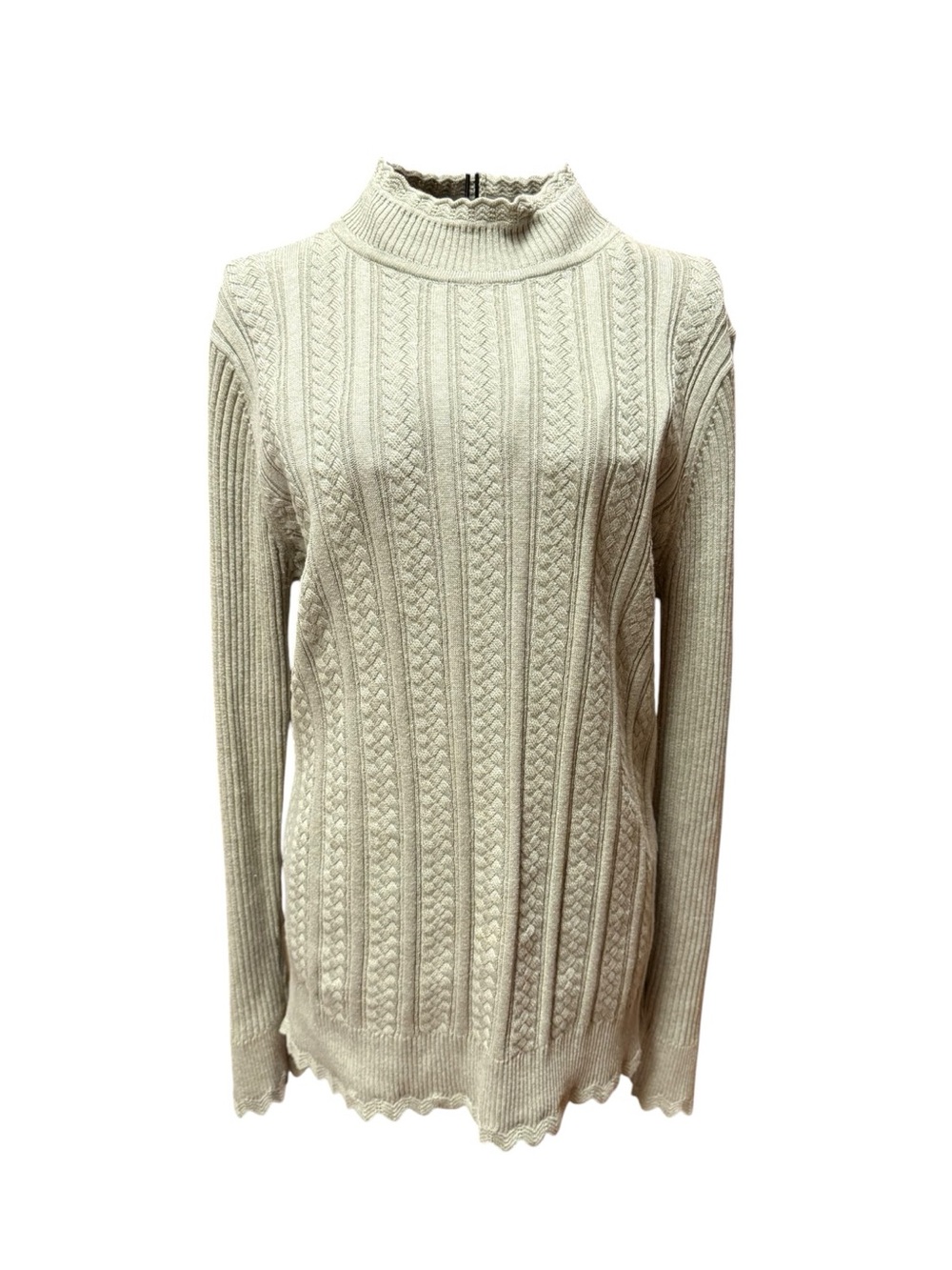 Jeanne Pierre 100% Cotton Sage Green Cable Knit Mock Neck Sweater medium